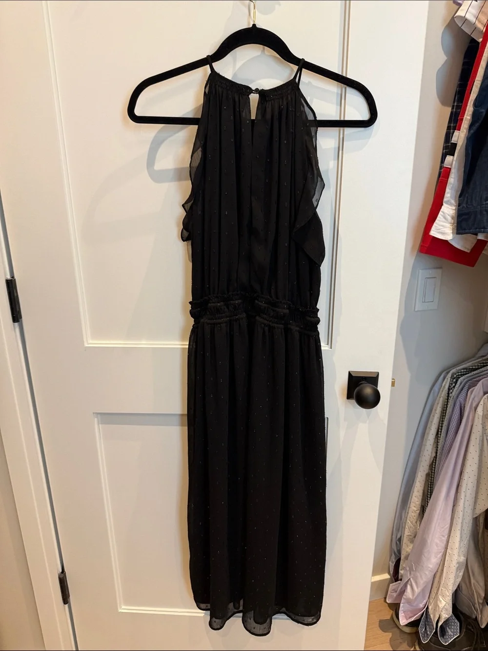 Michael Kors Black Halter Cocktail Dress with Smocked Waist